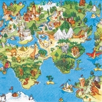 Ubrousek pro decoupage, 33 x 33 cm (vzor - mapa světa)