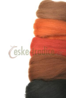 Ovčí rouno merino česané barvené - mix hnědých 5 barev, 20g
