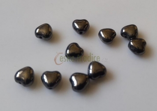 Korálek srdíčko kouřová ocel-10ks, 6,5x6mm sklo