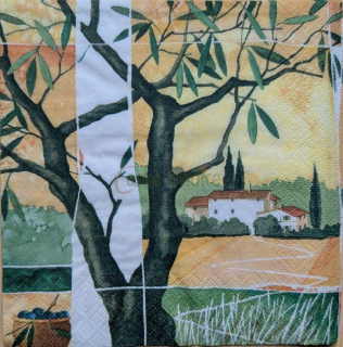 Ubrousek pro decoupage, 33 x 33 cm (vzor - domy za olivovníkem)