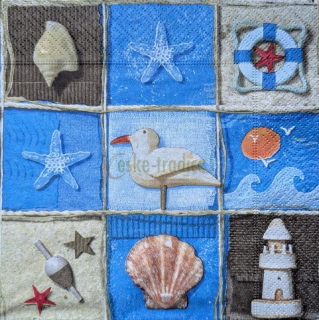 Ubrousek pro decoupage, 33 x 33 cm (vzor - symboly moře)