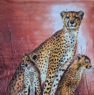 Ubrousek pro decoupage, 33 x 33 cm (vzor - leopardí rodinka)