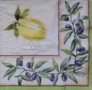 Ubrousek pro decoupage, 33 x 33 cm (vzor - olivy s citronem)