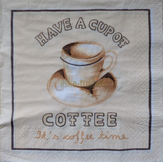 Ubrousek pro decoupage, 33 x 33 cm (vzor - coffee, krémový)