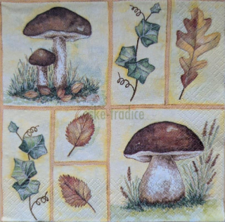 Ubrousek pro decoupage, 33 x 33 cm (vzor - břečťan/houby/listy)