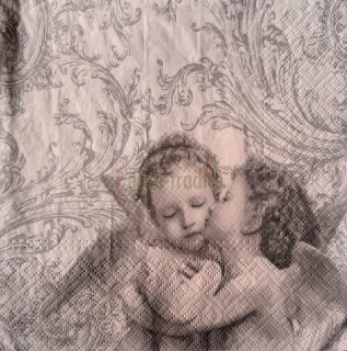 Ubrousek pro decoupage, 33 x 33 cm (vzor - andílci stříbrní)