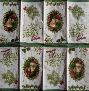 Kapesníček pro decoupage, 20,6 x 20,6 cm (vzor - vánoční muž/jmelí)